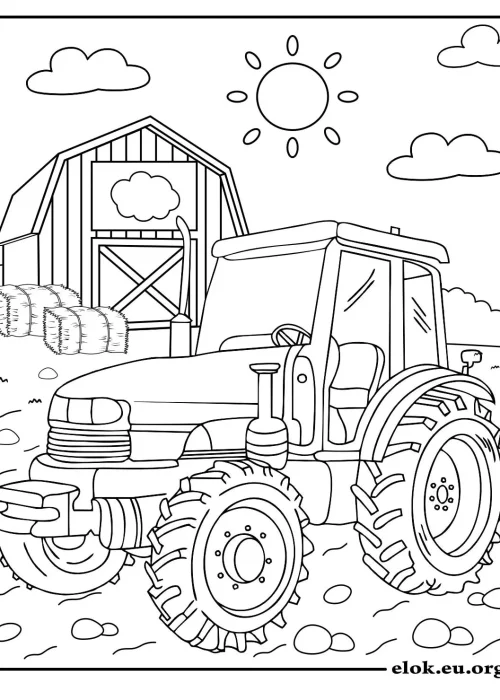 Kleurplaat van een tractor op de boerderij