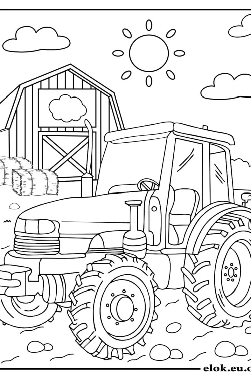 Kleurplaat van een tractor op de boerderij