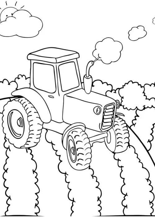 Kleurplaat van een tractor op landbouw grond